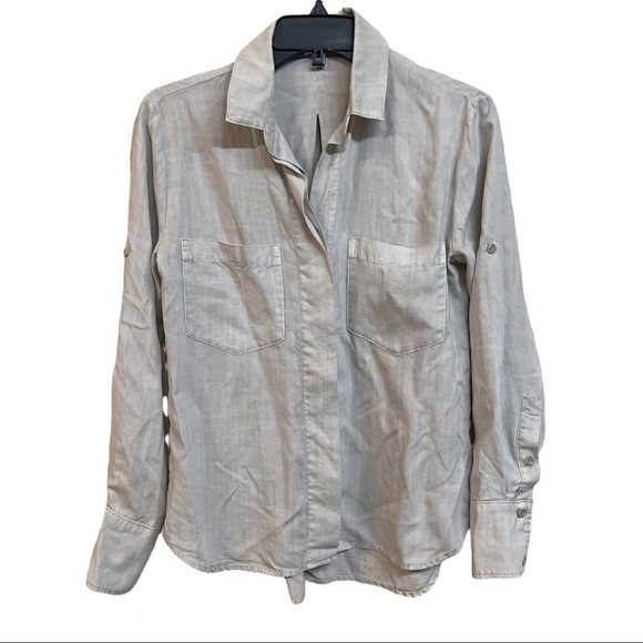 Anthropologie CLOTH & STONE Split Back Blouse Top Bone Colored XS - Picture 2 of 7